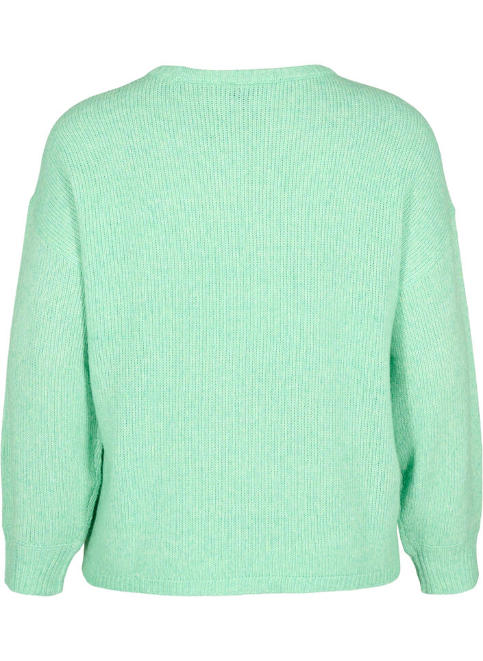 Langermet strikket genser med ull og rund hals, Light G. Green Mel., Packshot image number 1