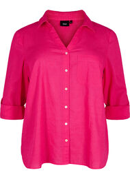 Skjorte bluse med knappelukking i bomull-lin-blanding, Bright Rose