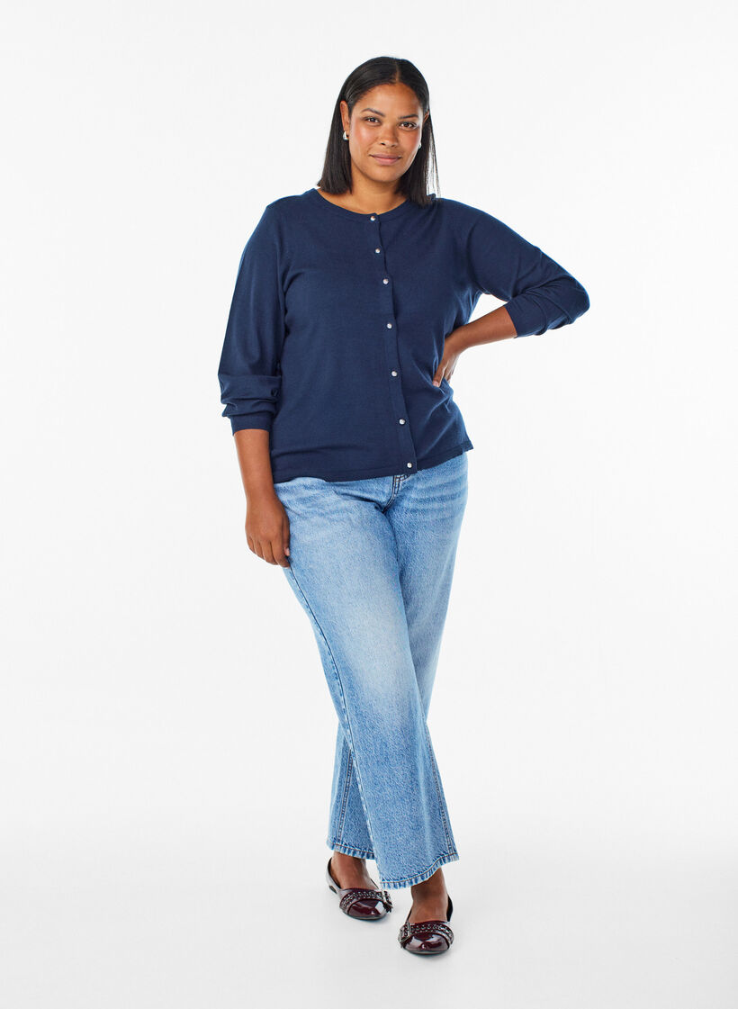 Cardigan med runde knapper, Bl&aring;, Model image number 1