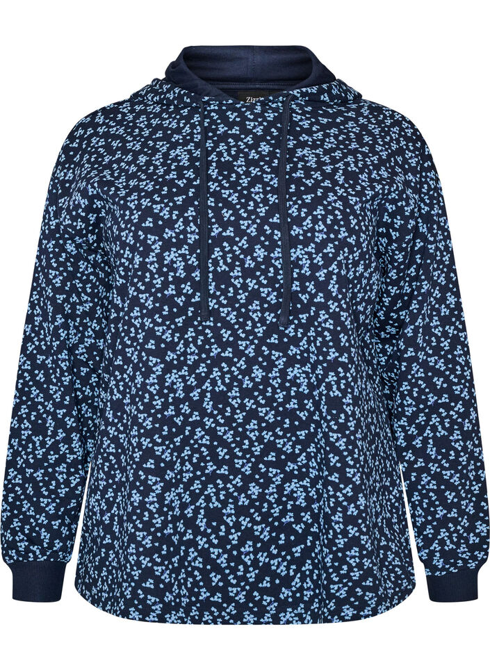 Hettegenser med trykk over hele plagget, Bl&aring;, Packshot image number 0