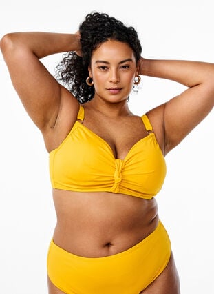 Zizzi Bikini-topp med spiler og knutedetalj, Gul, Model image number 1