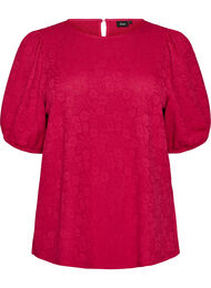Bluse med tekstur og korte ermer, Rosa