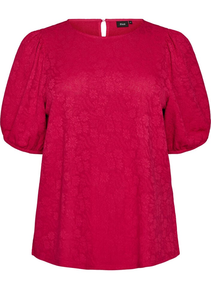 Bluse med tekstur og korte ermer, Rosa, Packshot image number 0