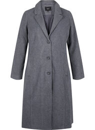 Lang ullkåpe med lommer, Dark Grey Melange