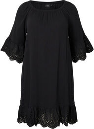 Bomullskjole med broderi anglaise, Black