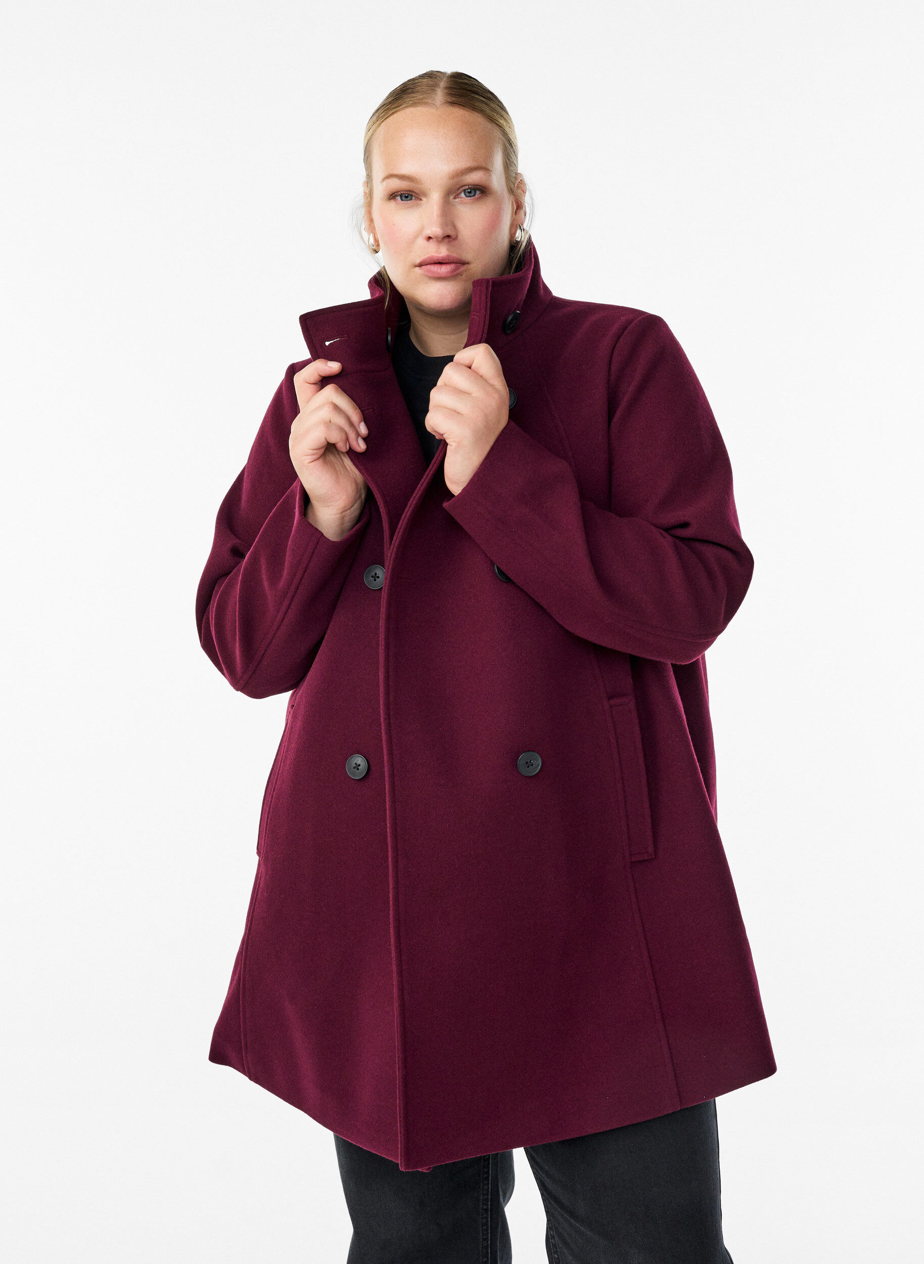 Kort k&aring;pe med A-linjesnitt, M&oslash;rk Bordeaux, Model