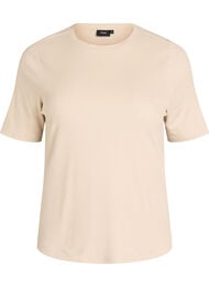 Basic ribbestrikket T-skjorte med rund hals, Beige