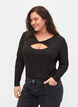 Bluse med detalj på brystet og lange ermer, Black, Model image number 0