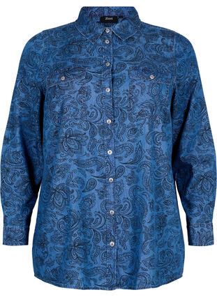 Skjorte i bomull med paisleymønster, Blue Paisley, Packshot image number 0