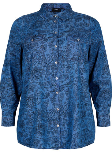 Skjorte i bomull med paisleymønster, Blue Paisley, Packshot image number 0
