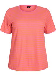 T-shirt med striper og ribbestrikket struktur, Melon B.Gum Stripe