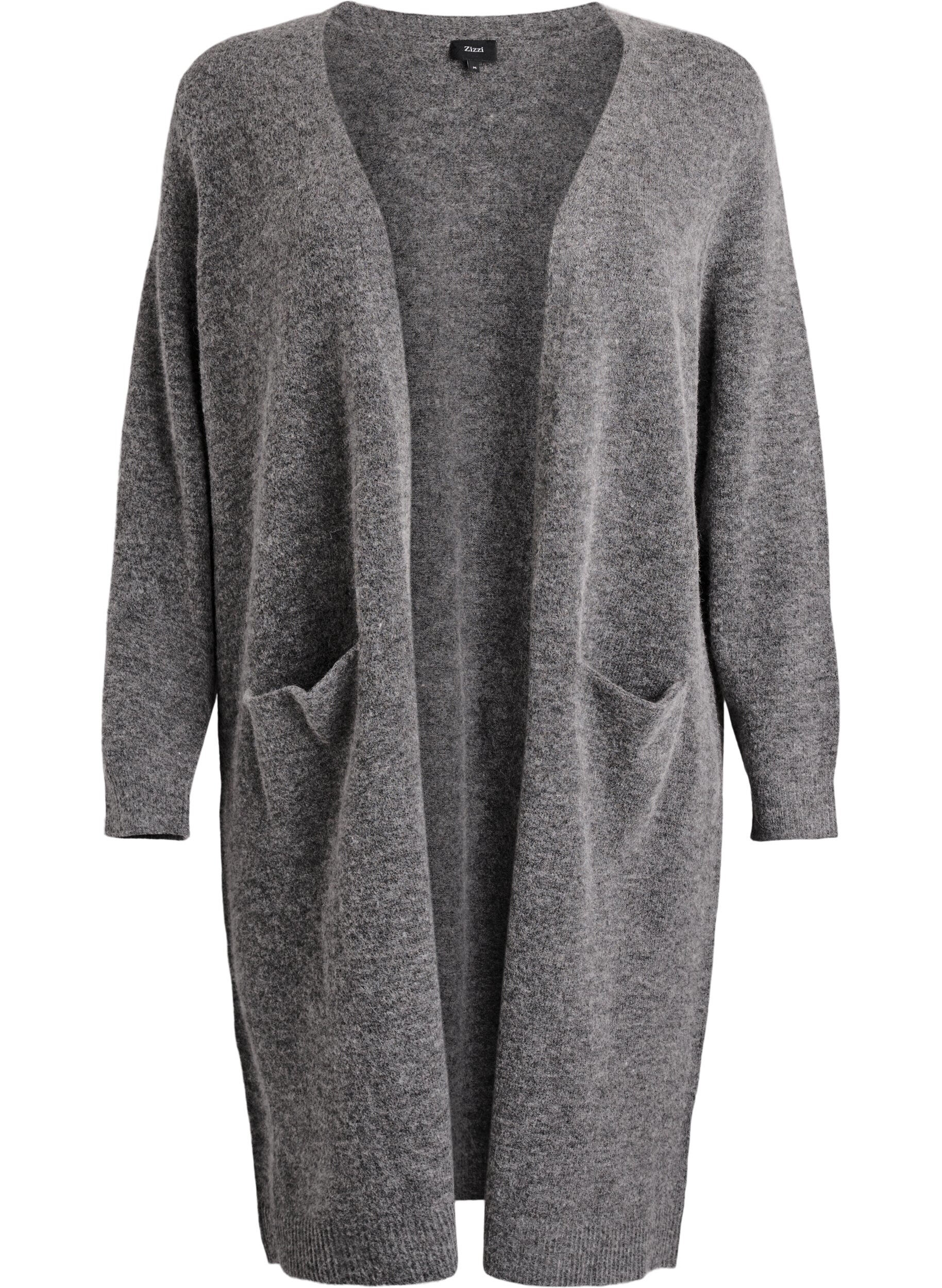 Lang strikkejakke med ull og alpakka