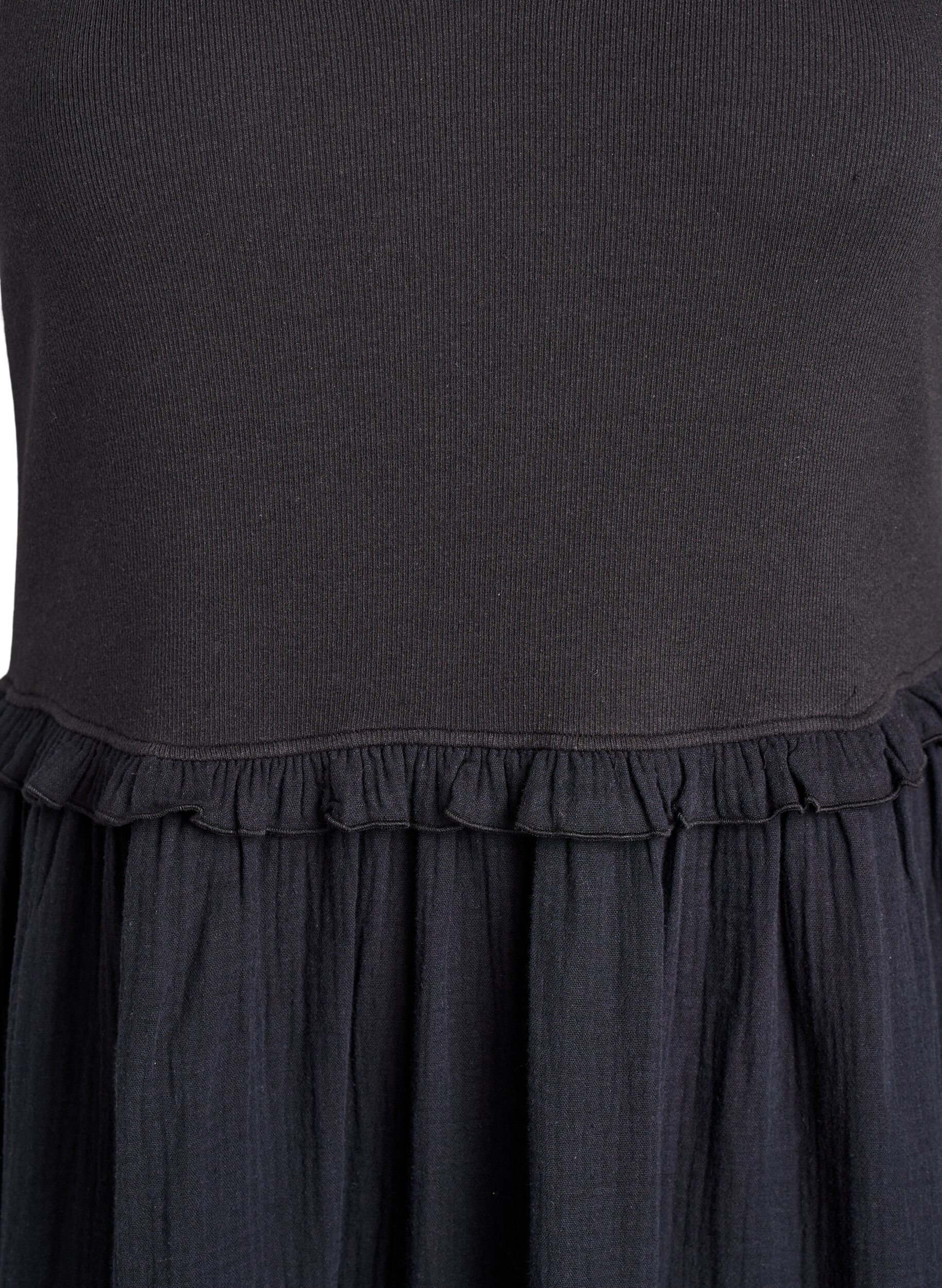 ZizziErmel&oslash;s bomullskjole med ribb og musselin, Svart, Packshot image number 2