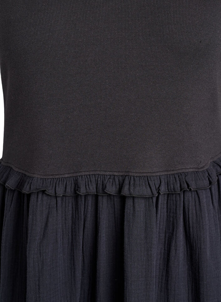 Ermel&oslash;s bomullskjole med ribb og musselin, Svart, Packshot image number 2