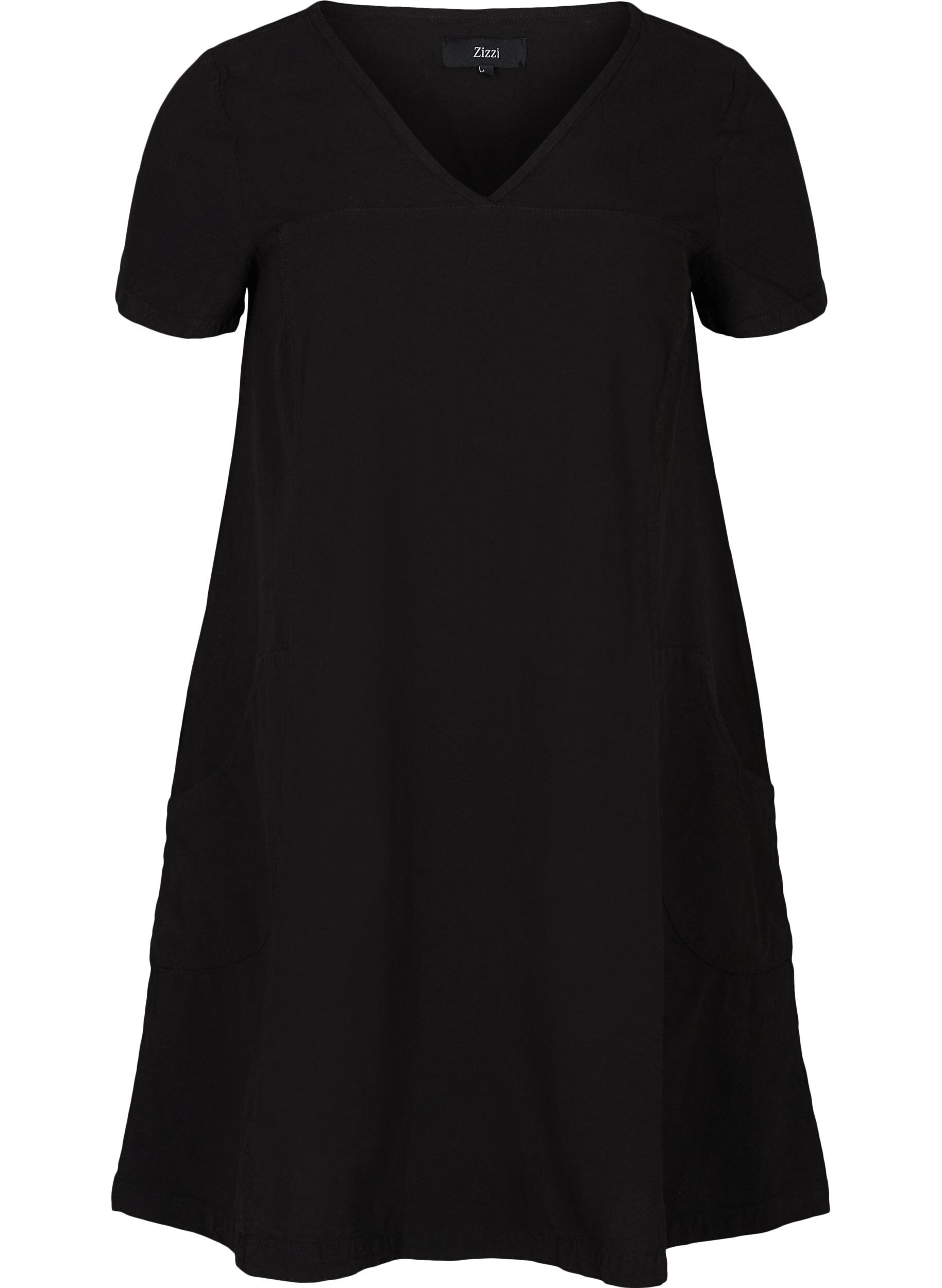 ZizziKortermet bomullskjole, Svart, Packshot image number 0