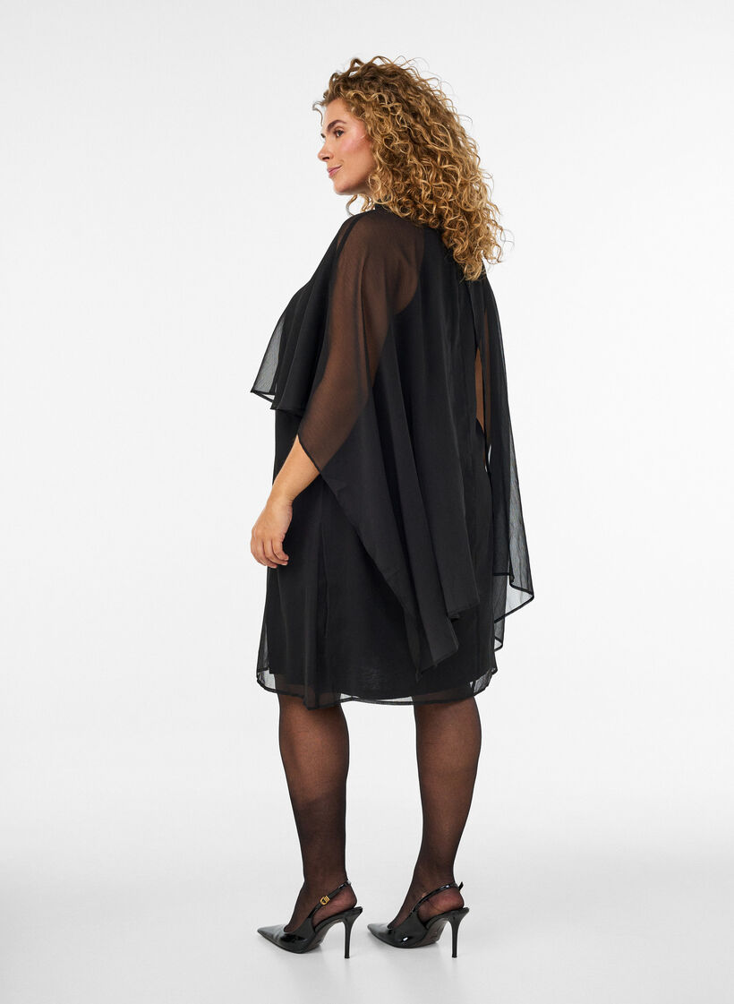 Knelang chiffonkjole med gjennomsiktig kappe, Svart, Model image number 2