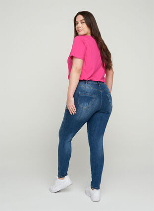 Amy jeans med slitte detaljer, Blue denim, Model image number 1