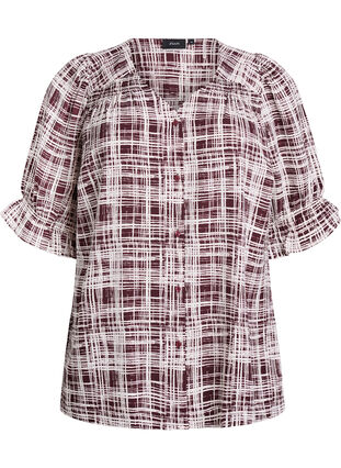 Zizzi Skjortebluse med 1/2 ermer, Mørk Bordeaux, Packshot image number 0
