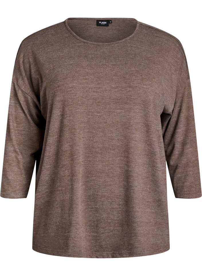 Jersey bluse med 3/4 ermer, Brun, Packshot image number 0