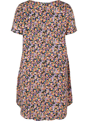 Mønstrete kjole med korte ermer, Black Flower AOP, Packshot image number 1
