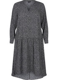 Midi-kjole med lange ermer, Black Small Flower