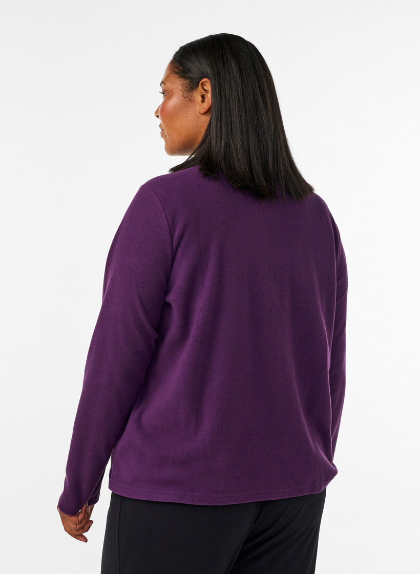 Fleecetopp med glidel&aring;s og h&oslash;y krage, Lilla, Model image number 2