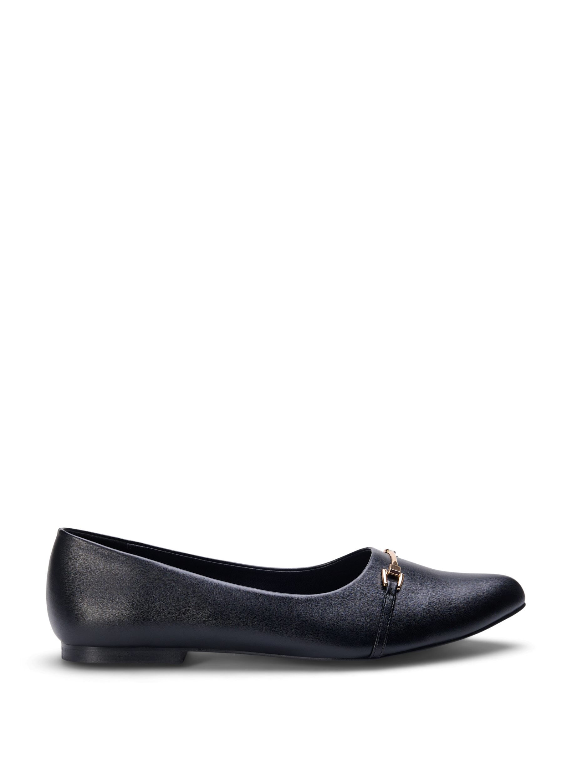 Zizzi Ballerina med bred passform og gullfarget spenne, Black, Packshot image number 0