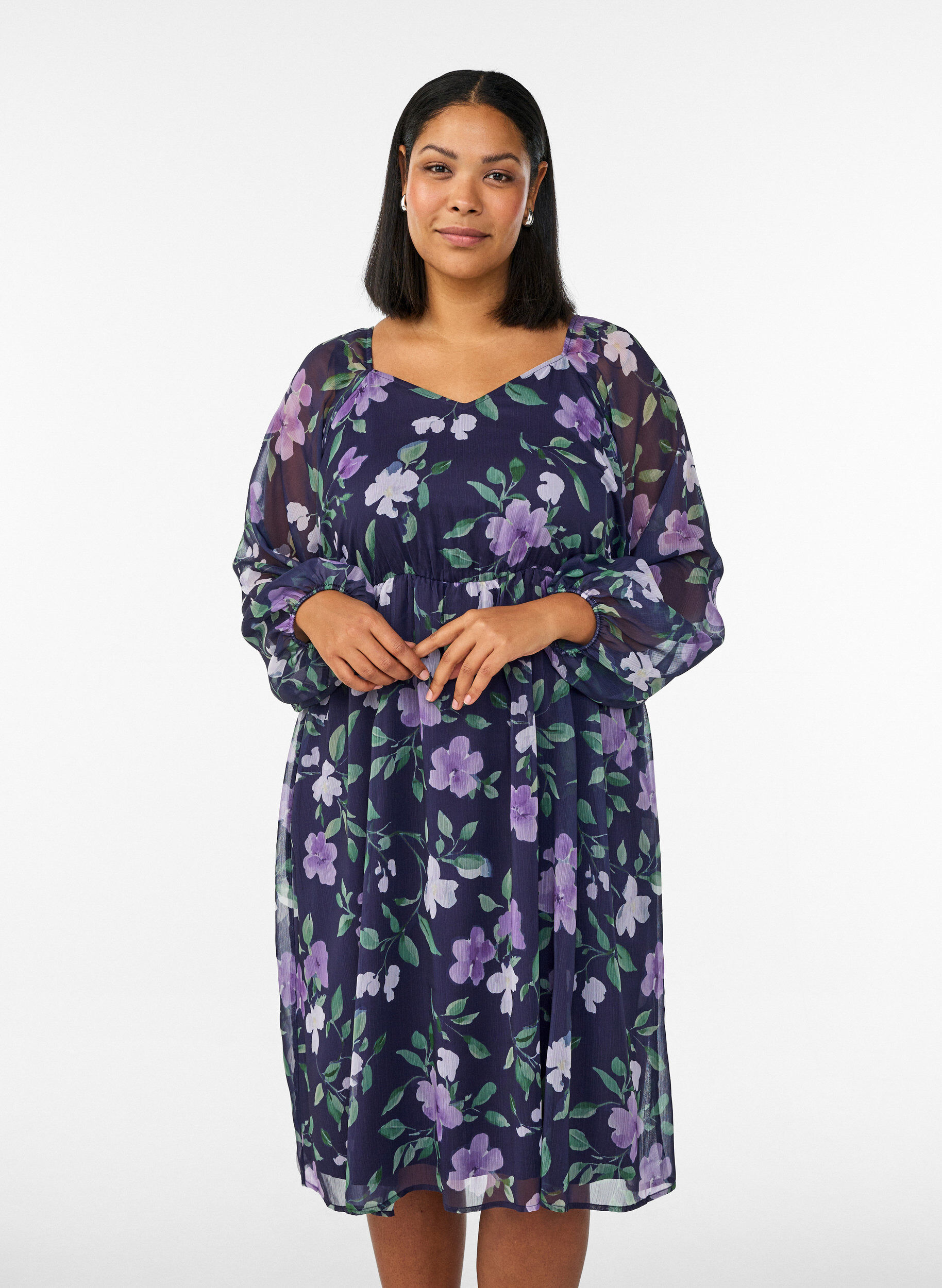 Chiffon festkjole med lange ermer, Bl&aring;, Model