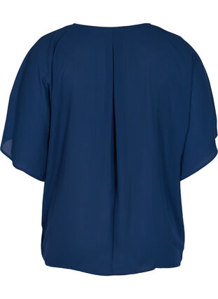 Bluse med V-hals og flaggermusermer, Navy Blazer, Packshot image number 1