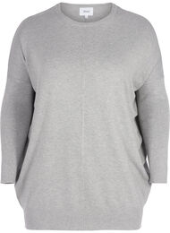 Løs strikkegenser med ribbekanter, Light Grey Melange