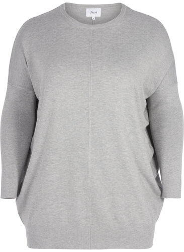 Løs strikkegenser med ribbekanter, Light Grey Melange, Packshot image number 0