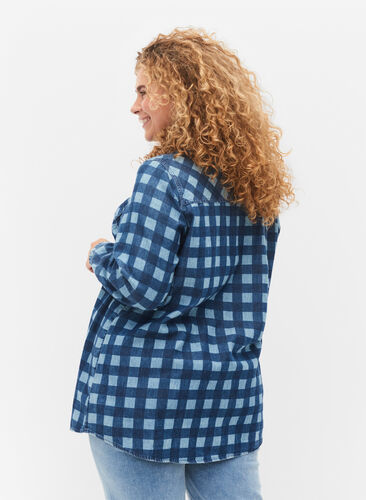 Skjorte i bomull med paisleymønster, Blue Check, Model image number 1