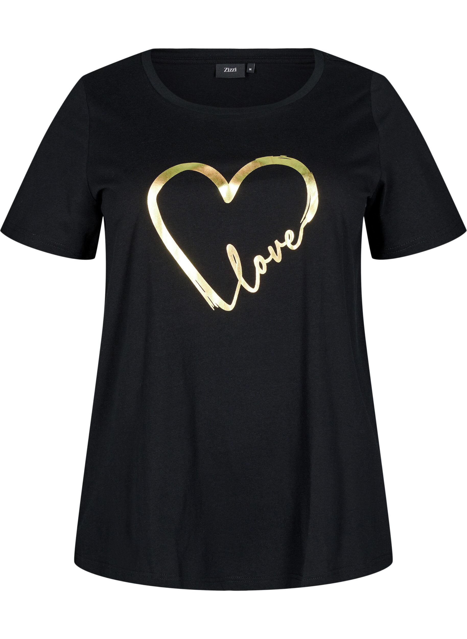 Zizzi Bomulls-t-skjorte med motiv, Black w. Gold Love, Packshot image number 0