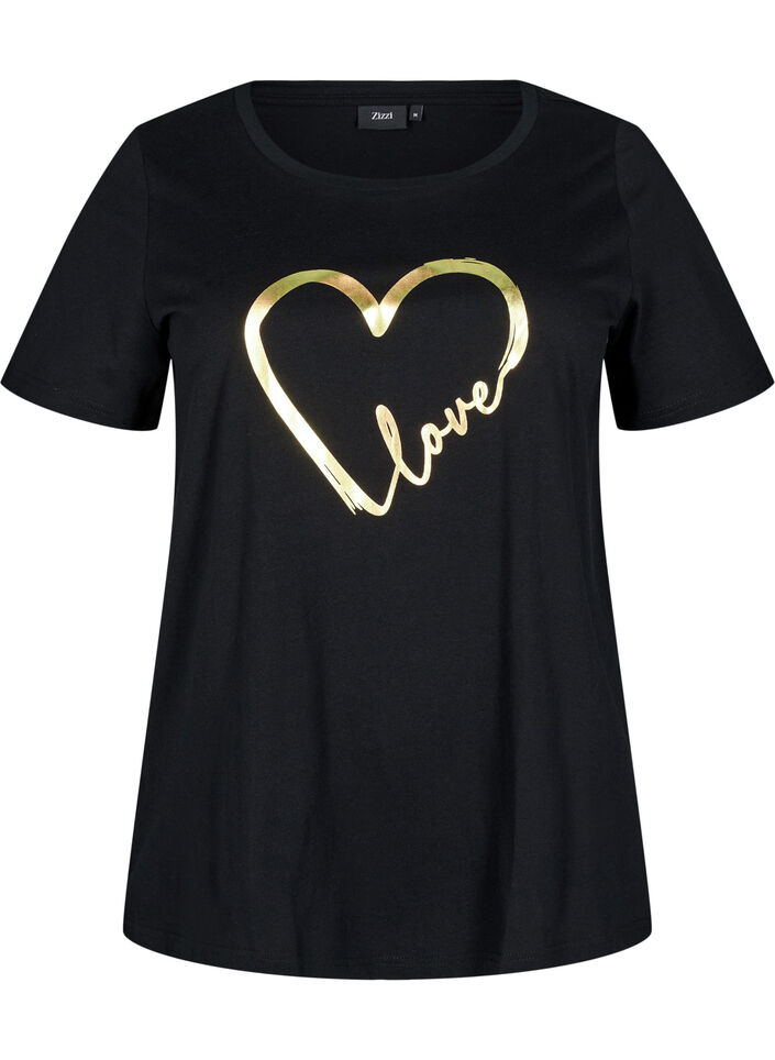 Bomulls-t-skjorte med motiv, Black w. Gold Love, Packshot image number 0