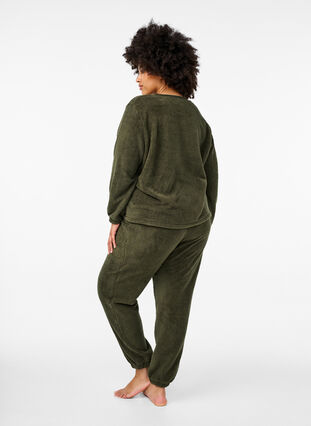 Zizzi Myke teddybukser med elastisk midje, Forest Night, Model image number 1