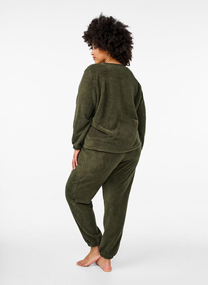 Myke teddybukser med elastisk midje, Forest Night, Model image number 1