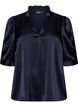Bluse med satenglook, 1/2-ermer og volangkrage, Bl&aring;, Packshot image number 0