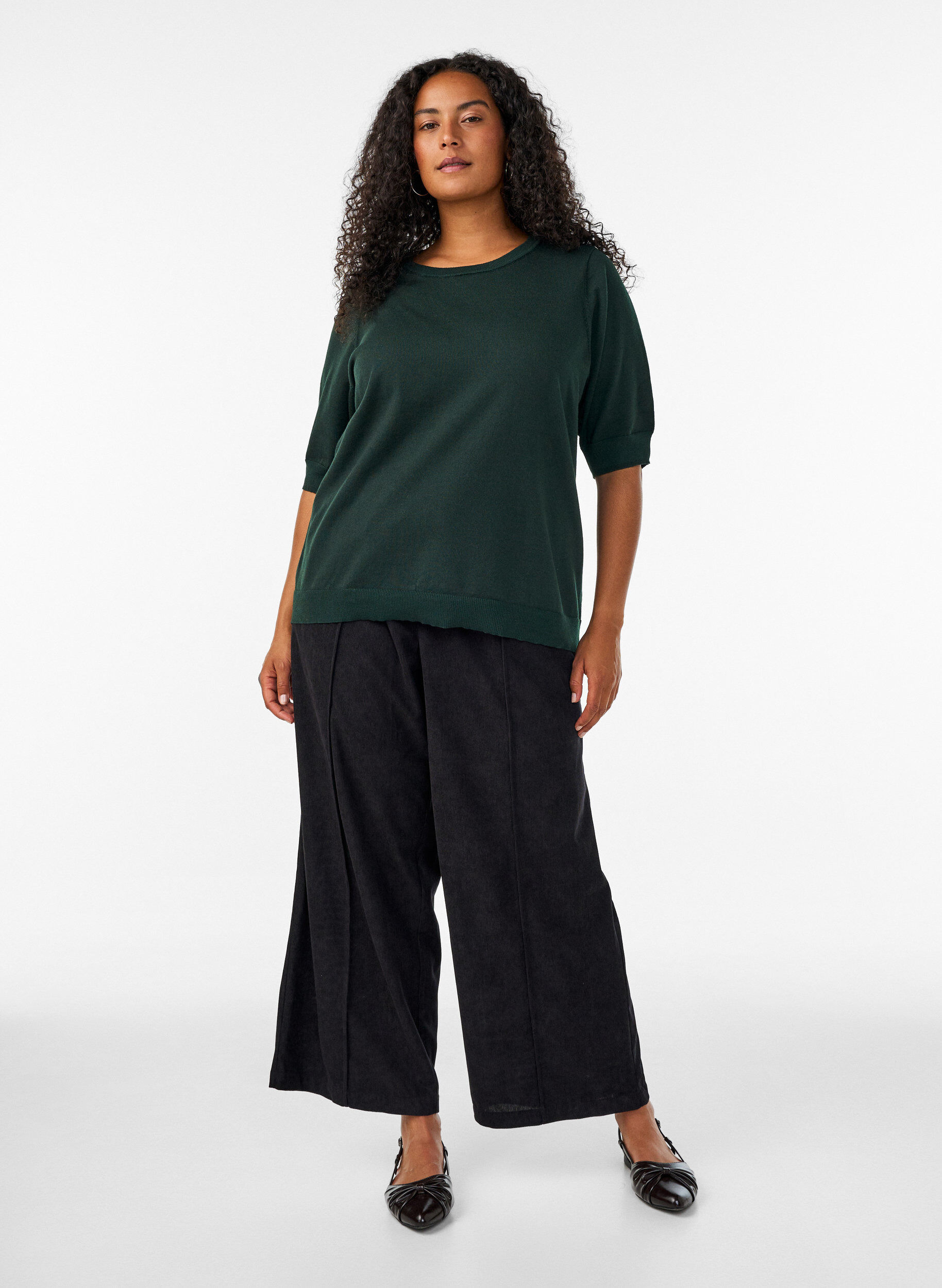 ZizziFinstrikket bluse med korte ermer, Gr&oslash;nn, Model image number 1