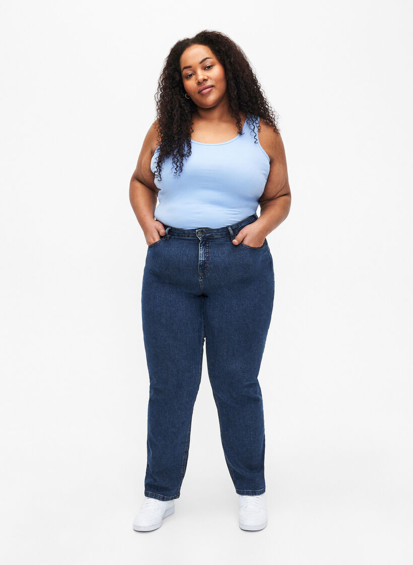 Ensfarget basistopp i bomull, Blå, Model image number 1