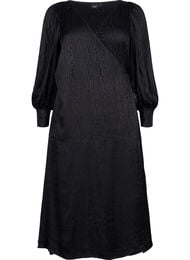 Langermet kjole i viskose med ton-i-ton-mønster, Black