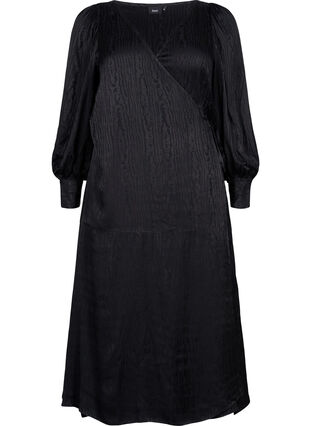 Langermet kjole i viskose med ton-i-ton-mønster, Black, Packshot image number 0