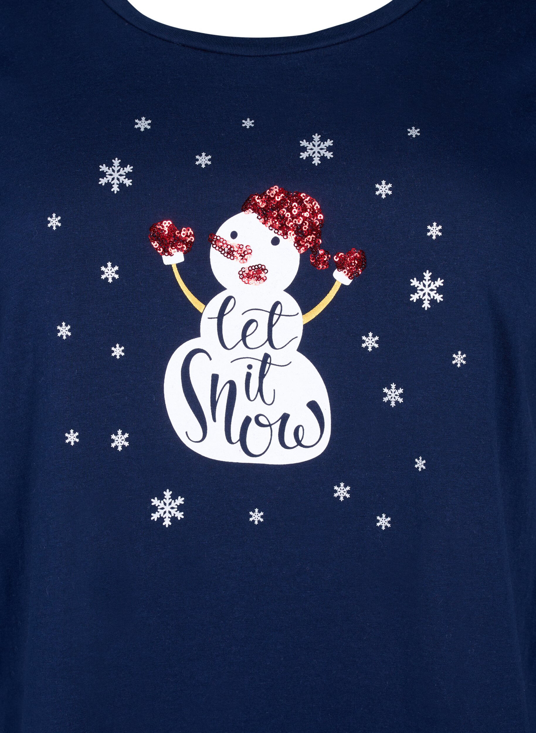 Zizzi Jule-t-skjorter i 100% bomull, Navy B. w. LetItSnow, Packshot image number 2
