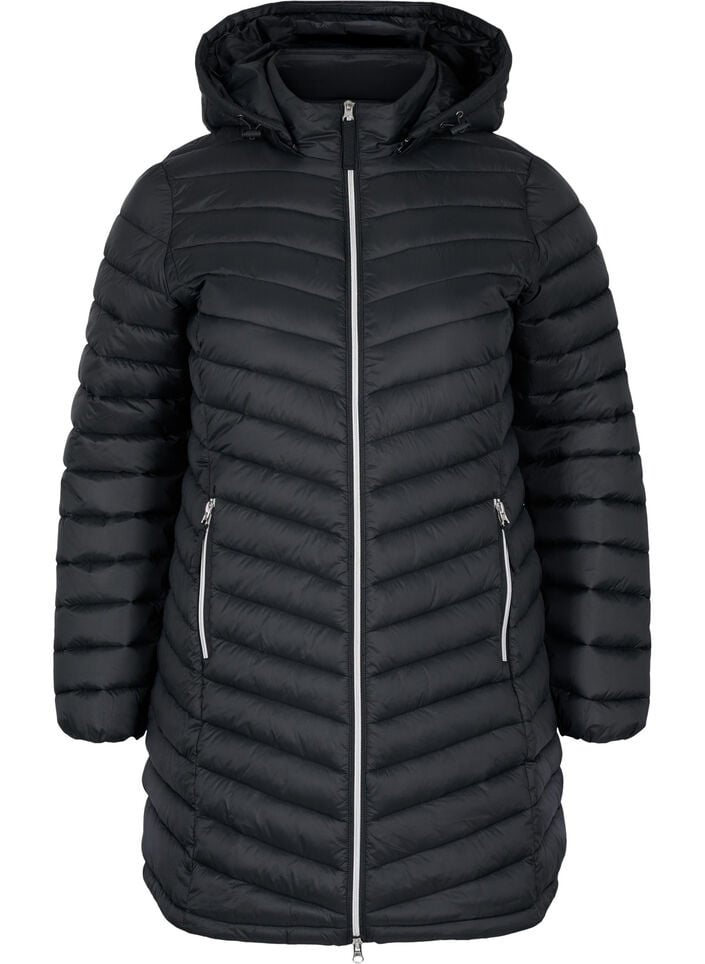 Lett jakke med lommer og avtakbar hette, Svart, Packshot image number 0