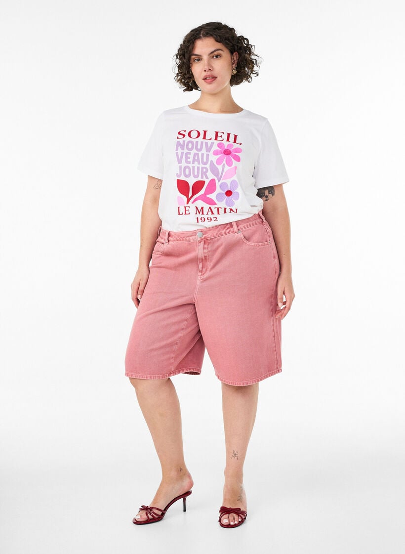 Bomulls T-skjorte med trykk, Hvit, Model image number 1