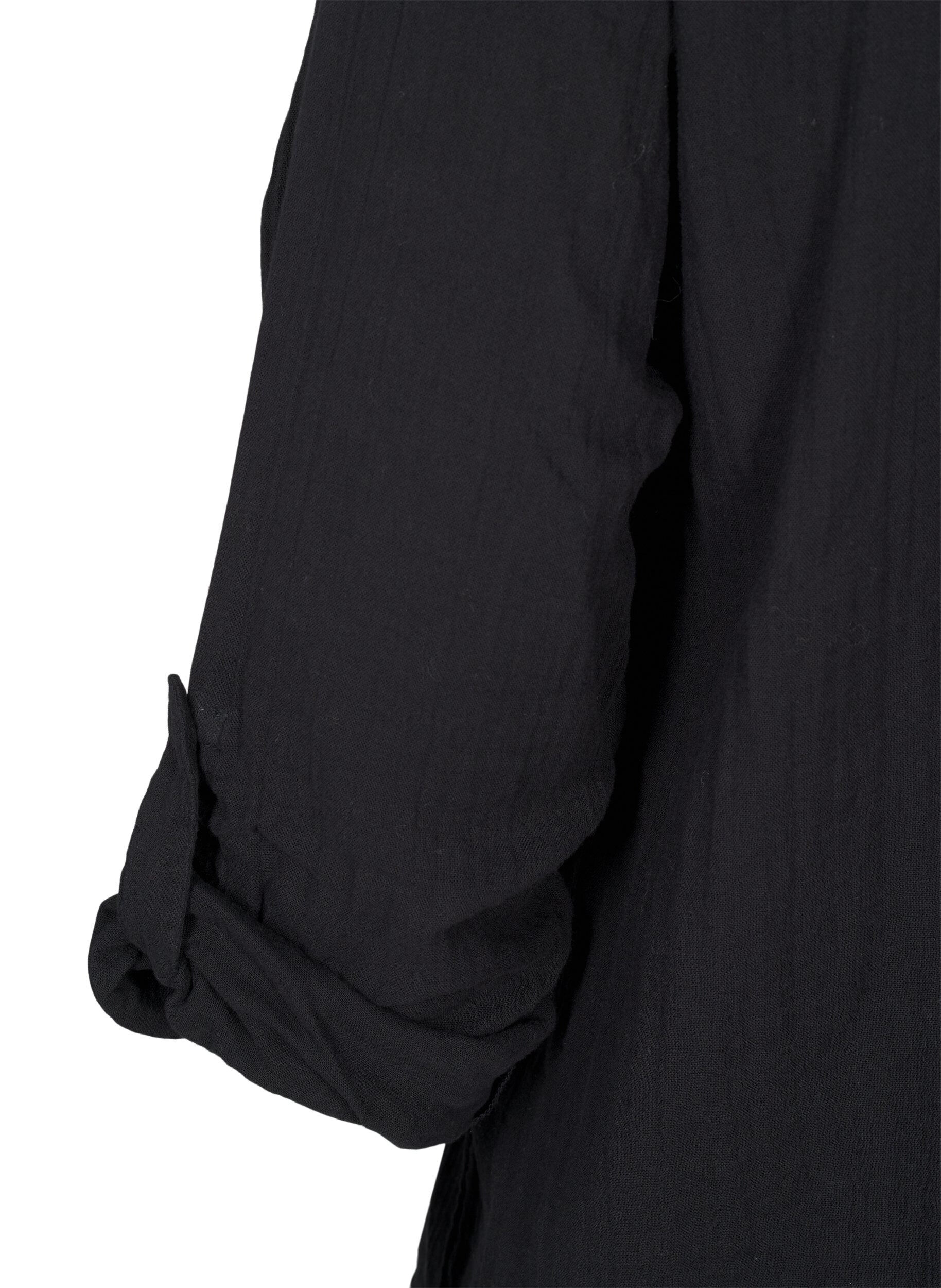 Zizzi Bomullsbluse med engelsk broderi og 3/4-ermer, Black, Packshot image number 3