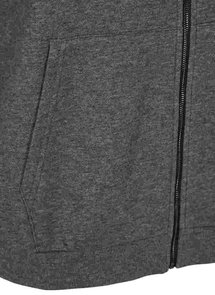 Cardigan med hette og glidelås, Dark Grey Melange, Packshot image number 3