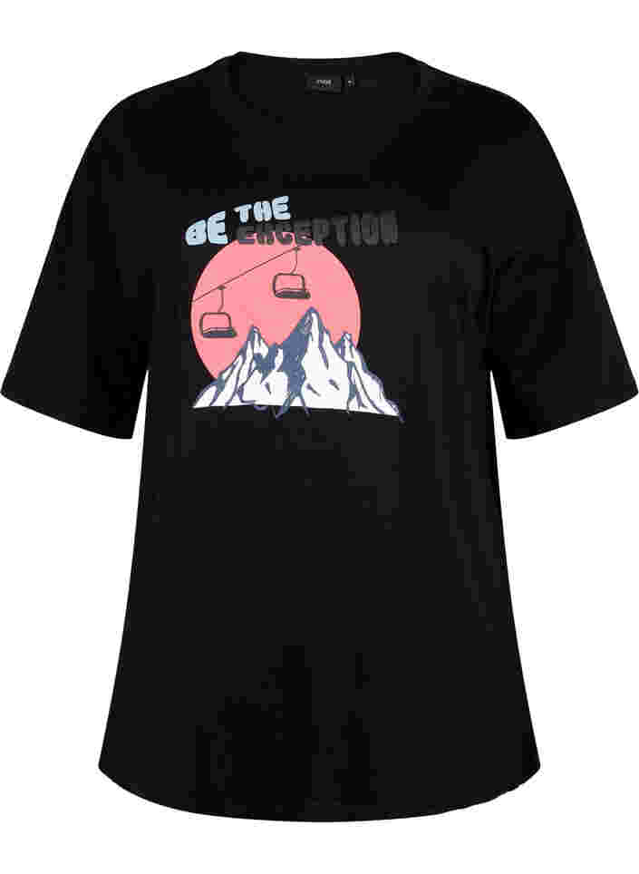 T-skjorte i bomull med trykk, Black/Dubarry, Packshot image number 0