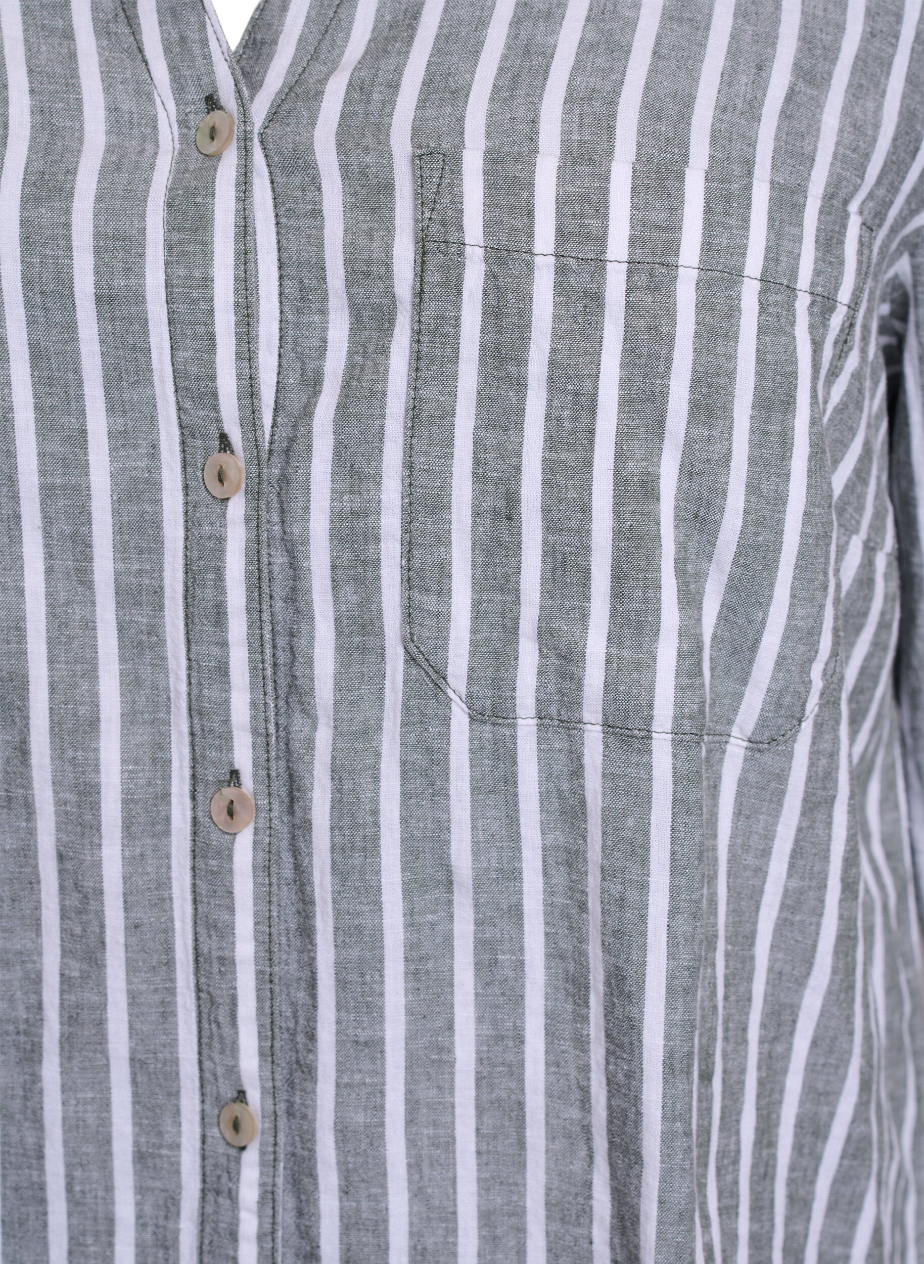 Zizzi Skjorte i lin og viskose med 3/4 ermer, Gr&oslash;nn, Packshot image number 2