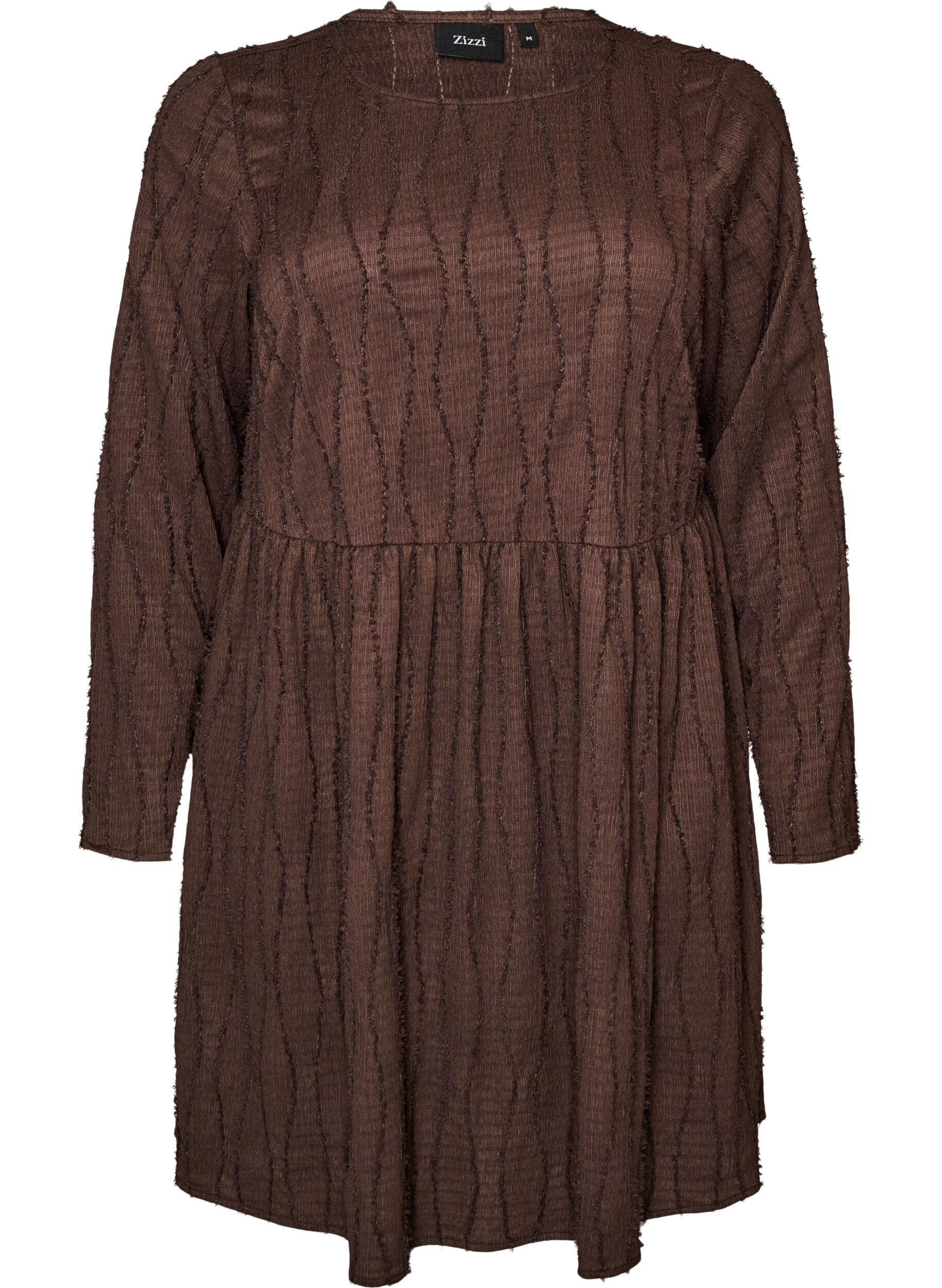 ZizziKort jerseykjole med et b&oslash;lgete teksturm&oslash;nster, Brun, Packshot image number 0