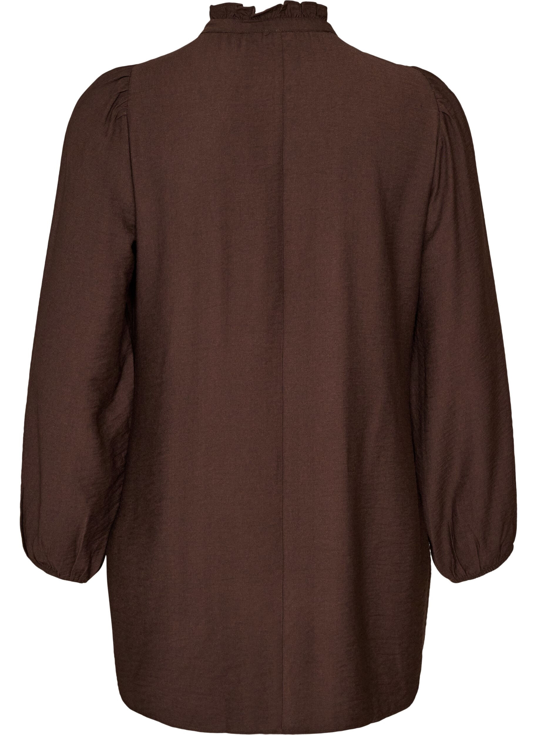 ZizziViskosetunika med volanger og knapper, Brun, Packshot image number 1